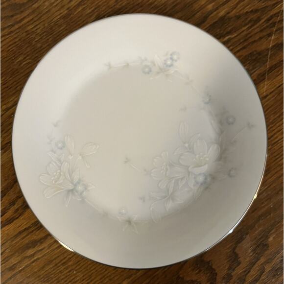 (4) Noritake 3132 Cache Pot Salad Plates Pale Pastel Florals Platinum Trim RARE - Picture 3 of 6
